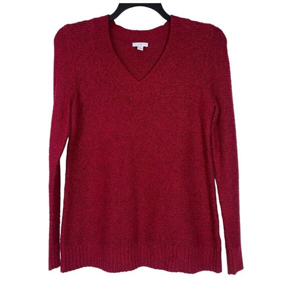 J. Jill V Neck Sweater Womens Size XS Red Heather Pullover Long Sleeve Knit - Picture 1 of 11